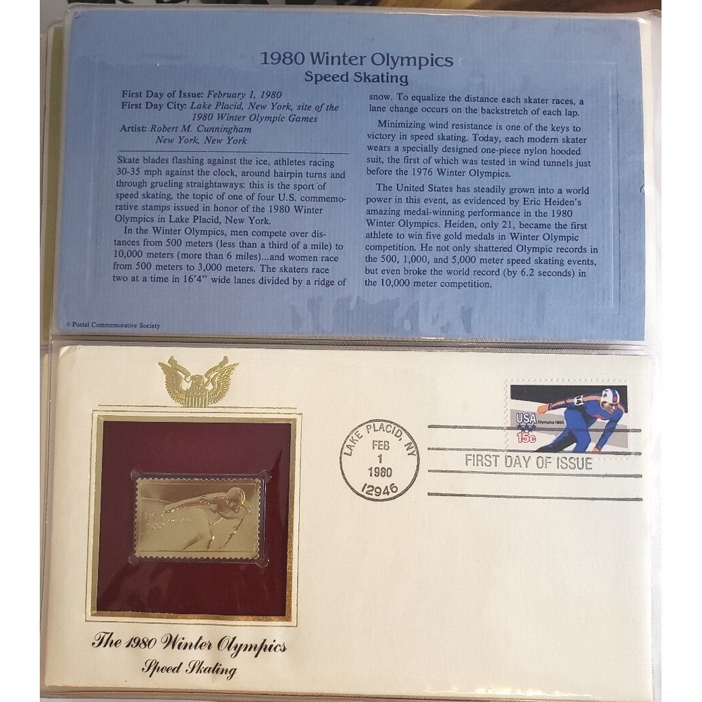 1980 Winter Olympics Speed Skating 1st Day of Issue 2/1/1980 Robert M Cunningham